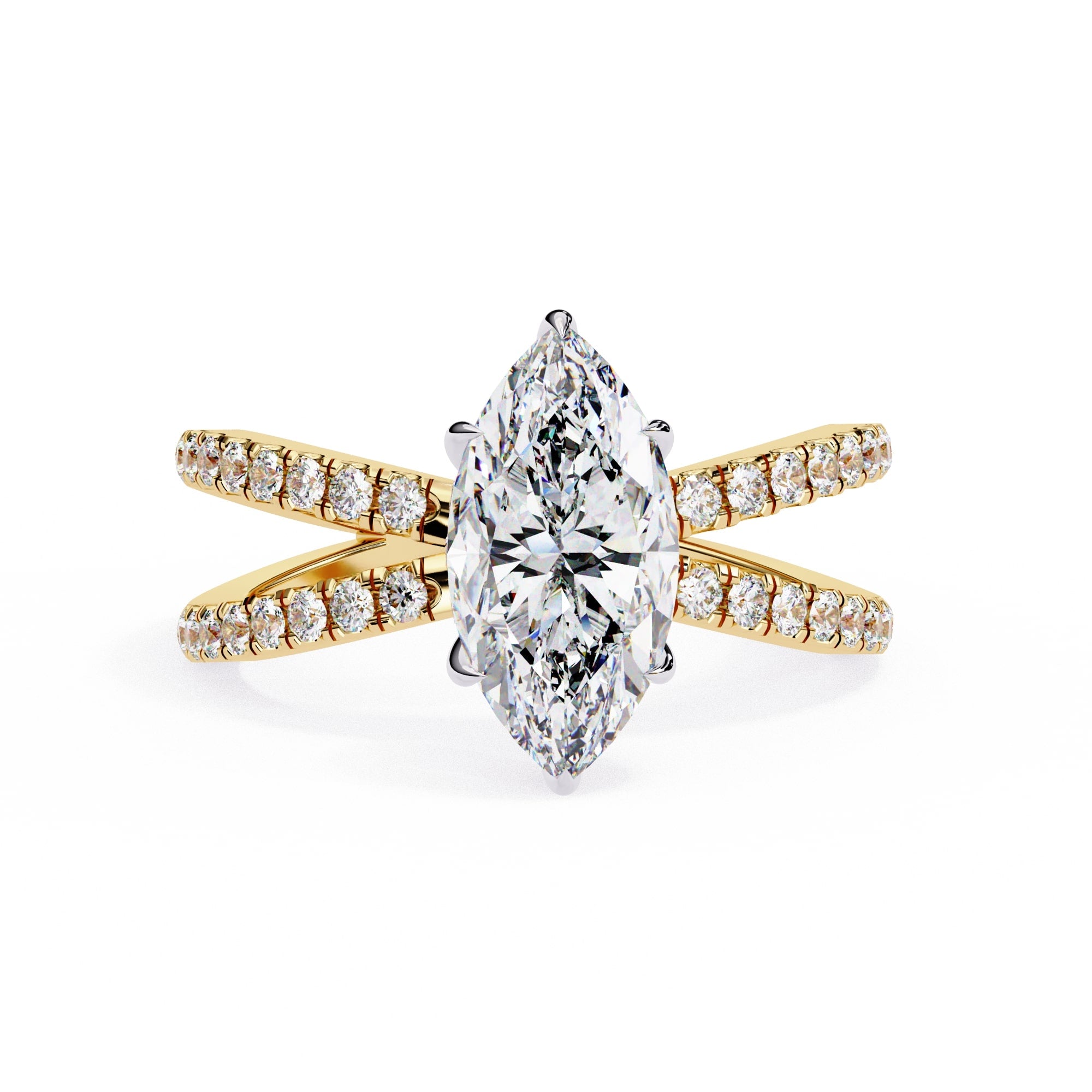 Radiant Central Stone Diamond Ring with Shimmering Side Accents