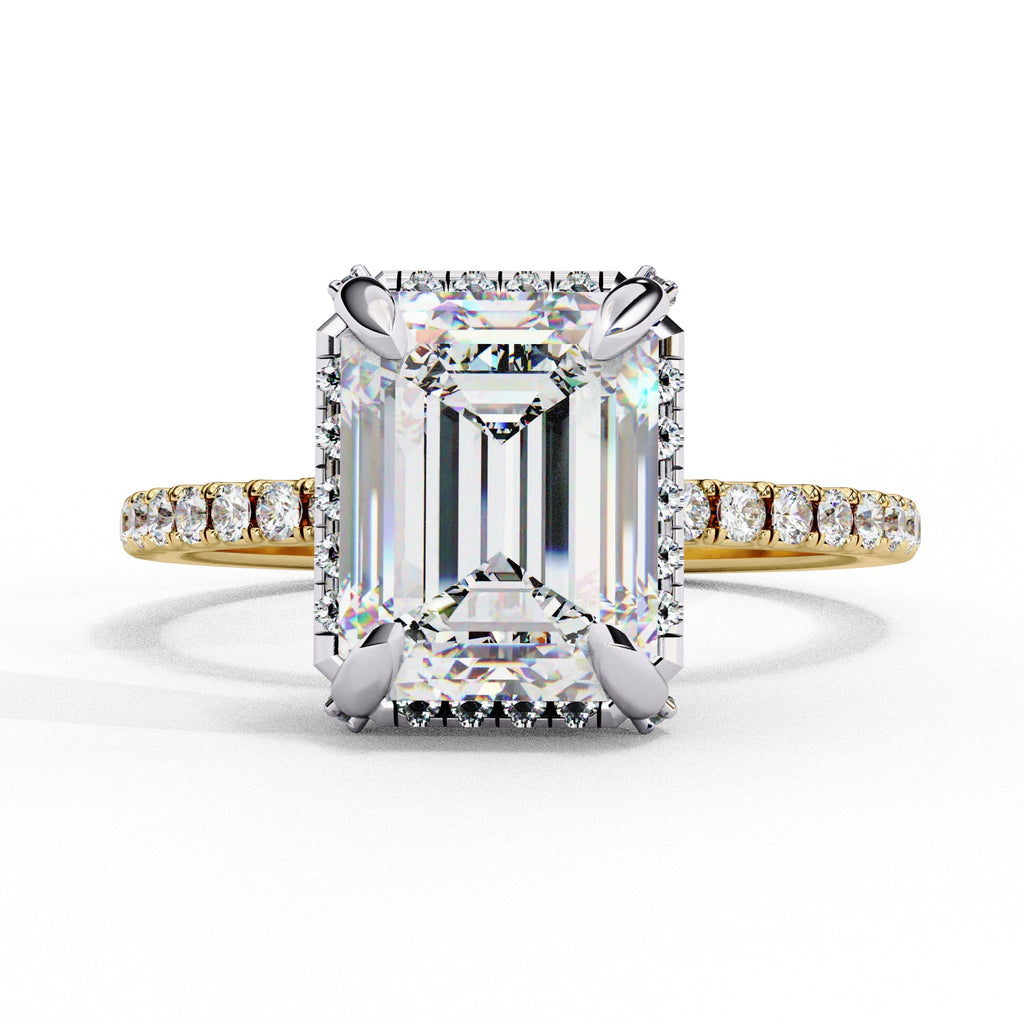 Radiant Central Stone Diamond Ring with Shimmering Side Accents