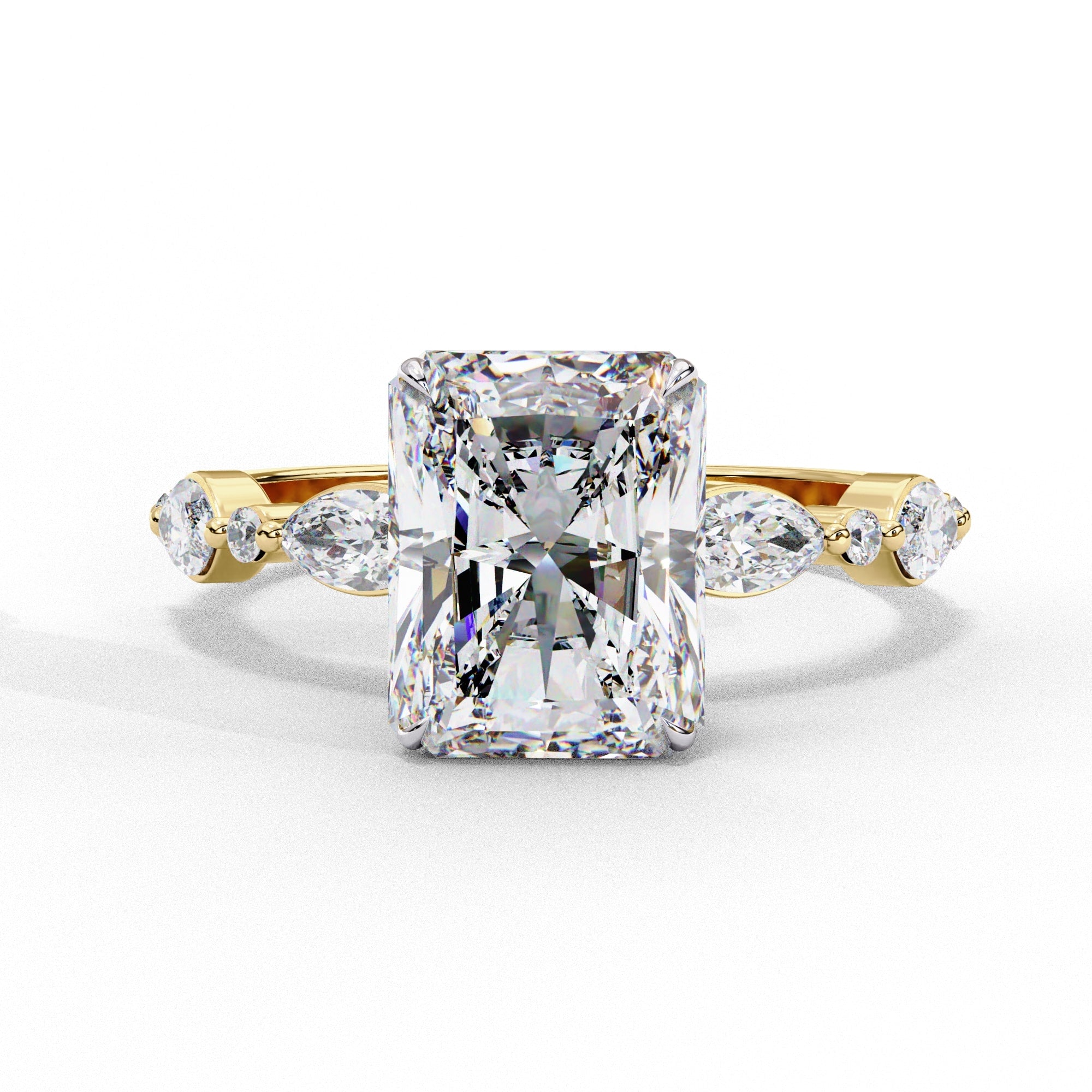 Radiant Central Stone Diamond Ring with Shimmering Side Accents