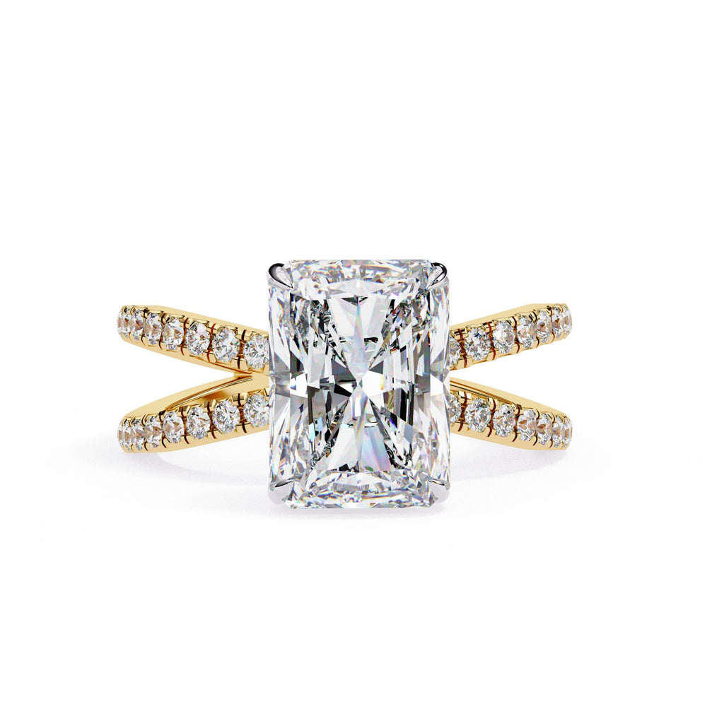Radiant Central Stone Diamond Ring with Shimmering Side Accents