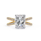 Radiant Central Stone Diamond Ring with Shimmering Side Accents