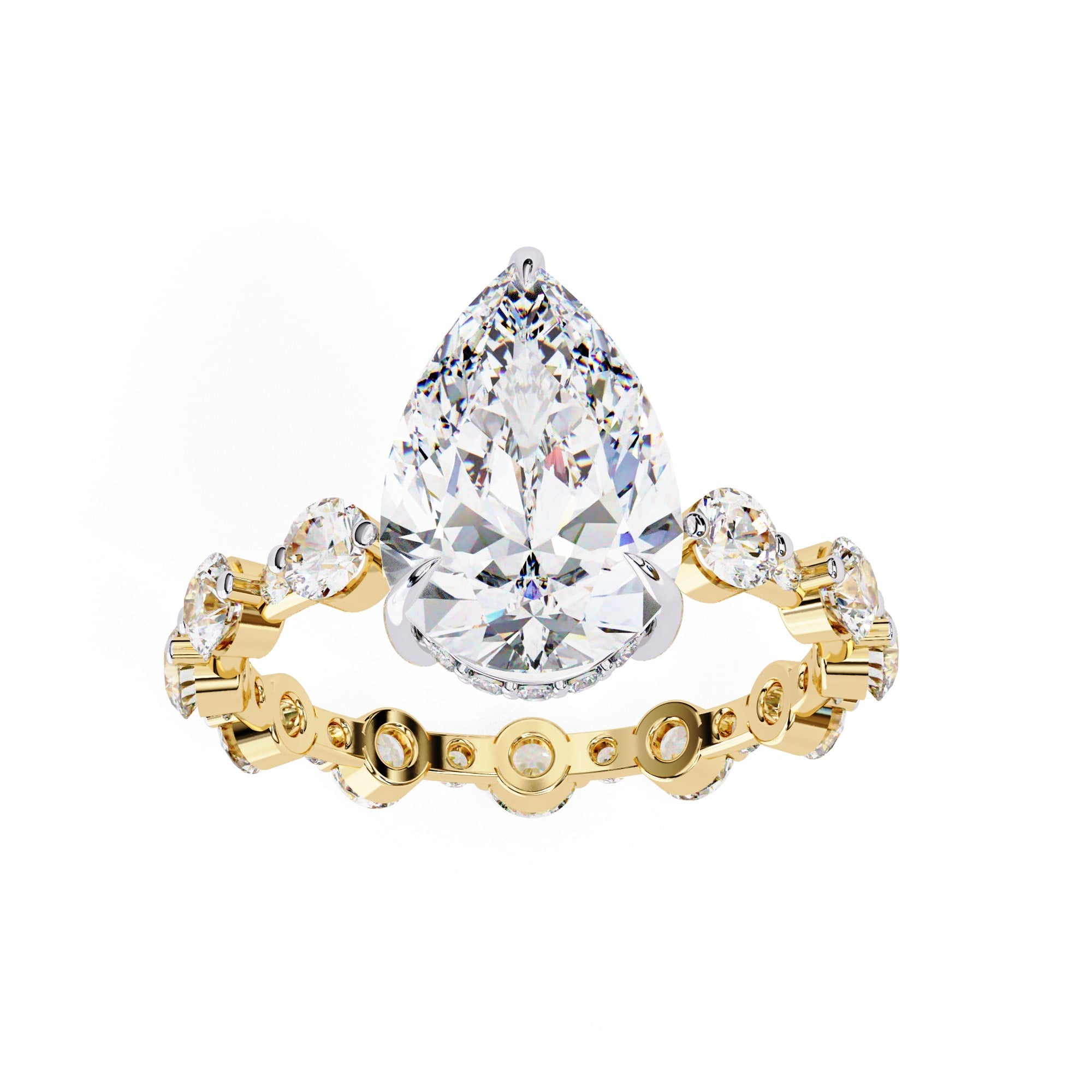 Radiant Central Stone Diamond Ring with Shimmering Side Accents
