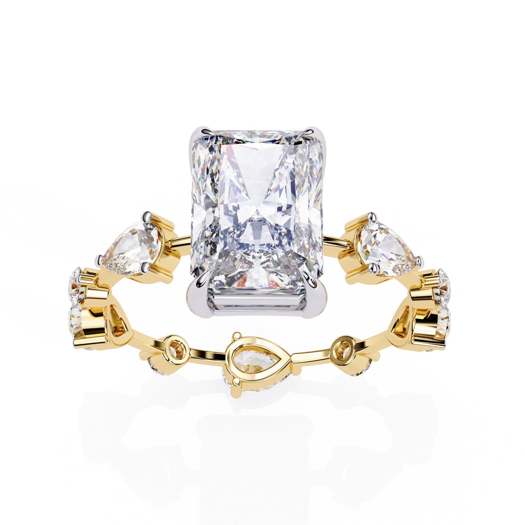 Radiant Central Stone Diamond Ring with Shimmering Side Accents