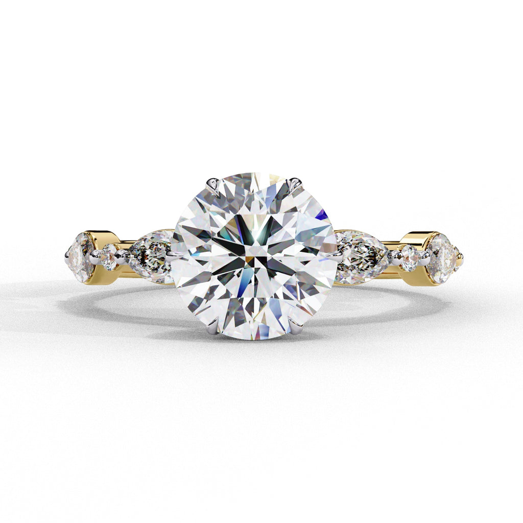 Radiant Central Stone Diamond Ring with Shimmering Side Accents