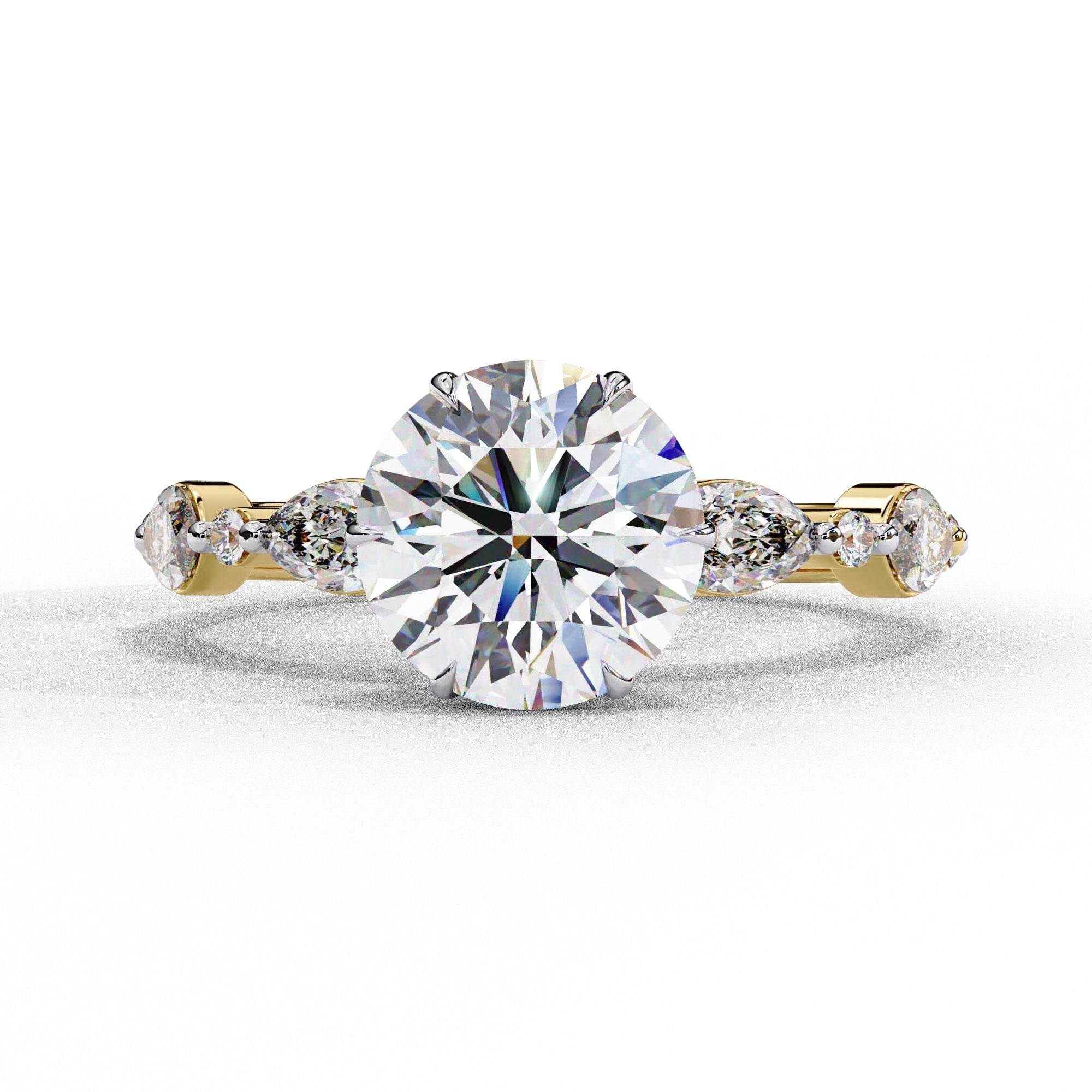 Radiant Central Stone Diamond Ring with Shimmering Side Accents