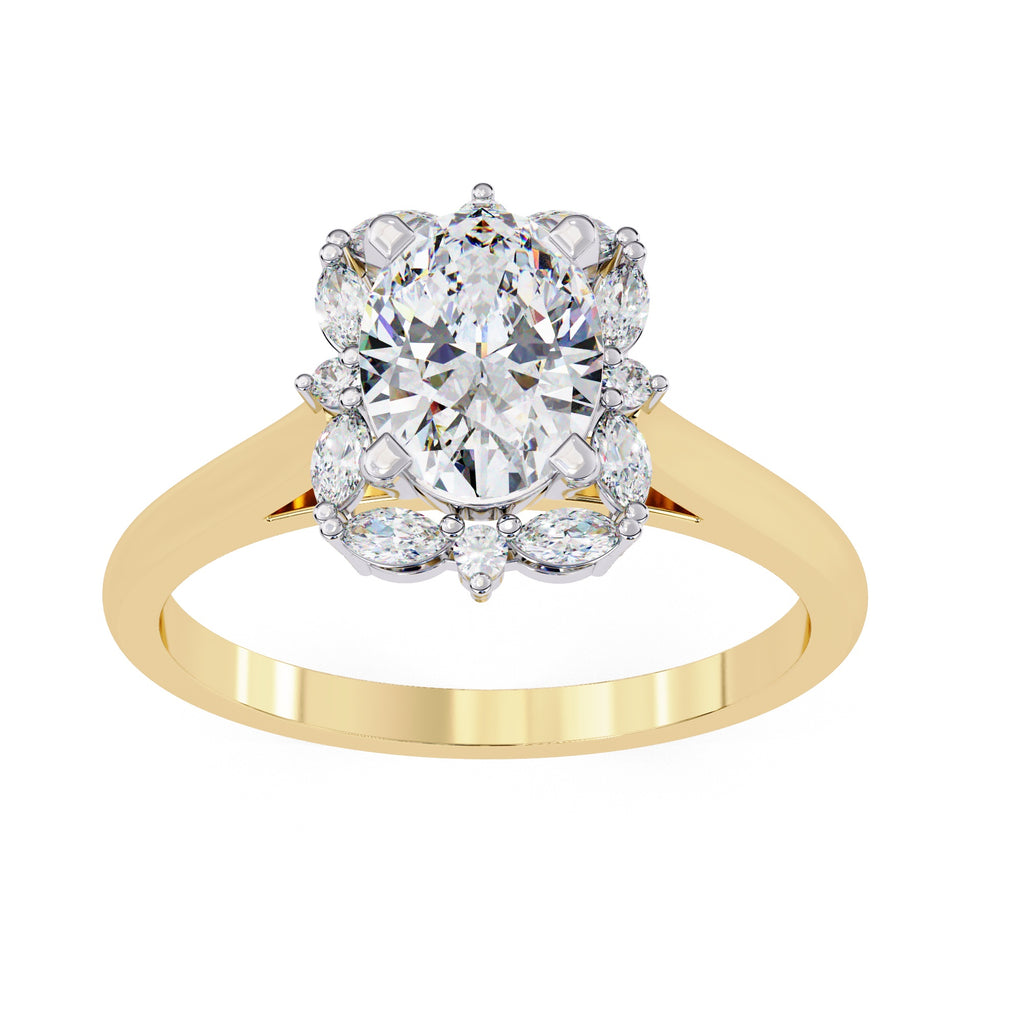 Radiant Central Stone Diamond Ring with Shimmering Side Accents