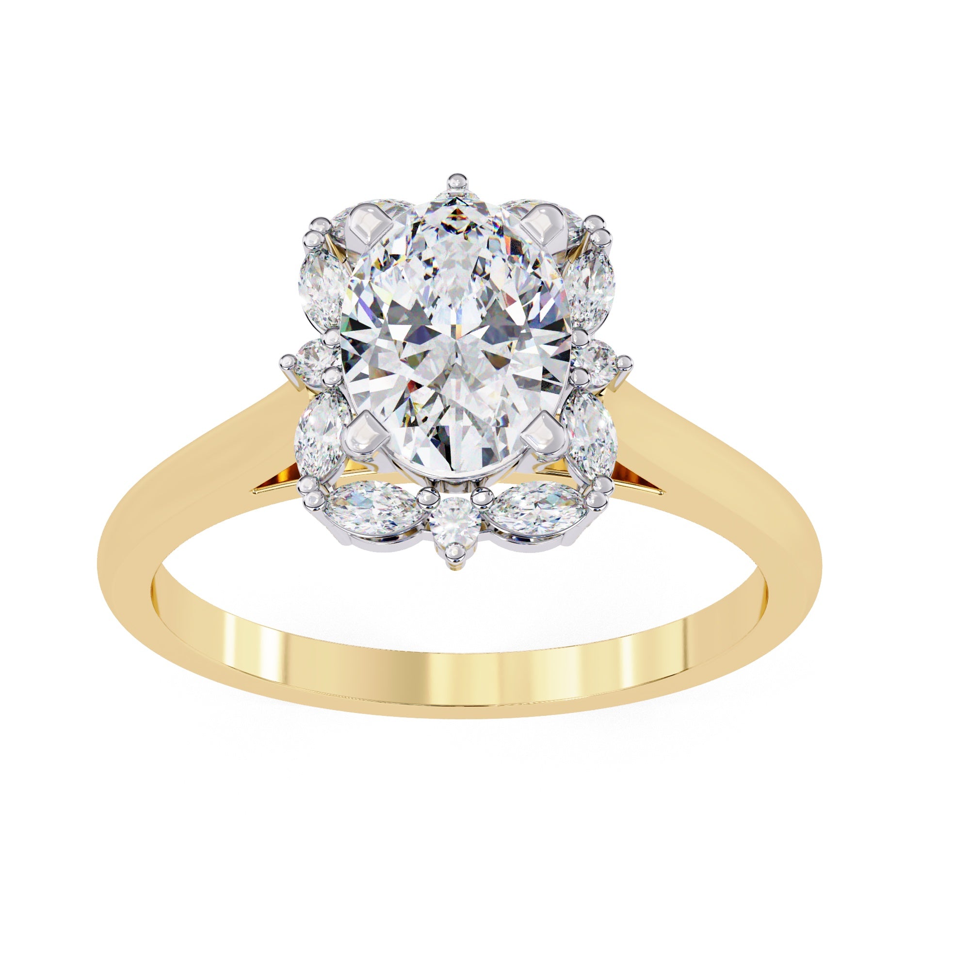 Radiant Central Stone Diamond Ring with Shimmering Side Accents