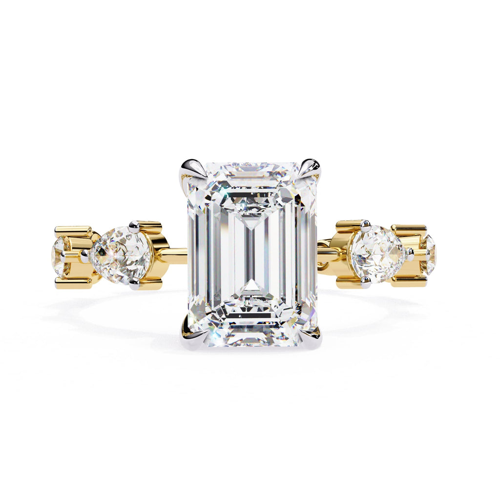 Radiant Central Stone Diamond Ring with Shimmering Side Accents