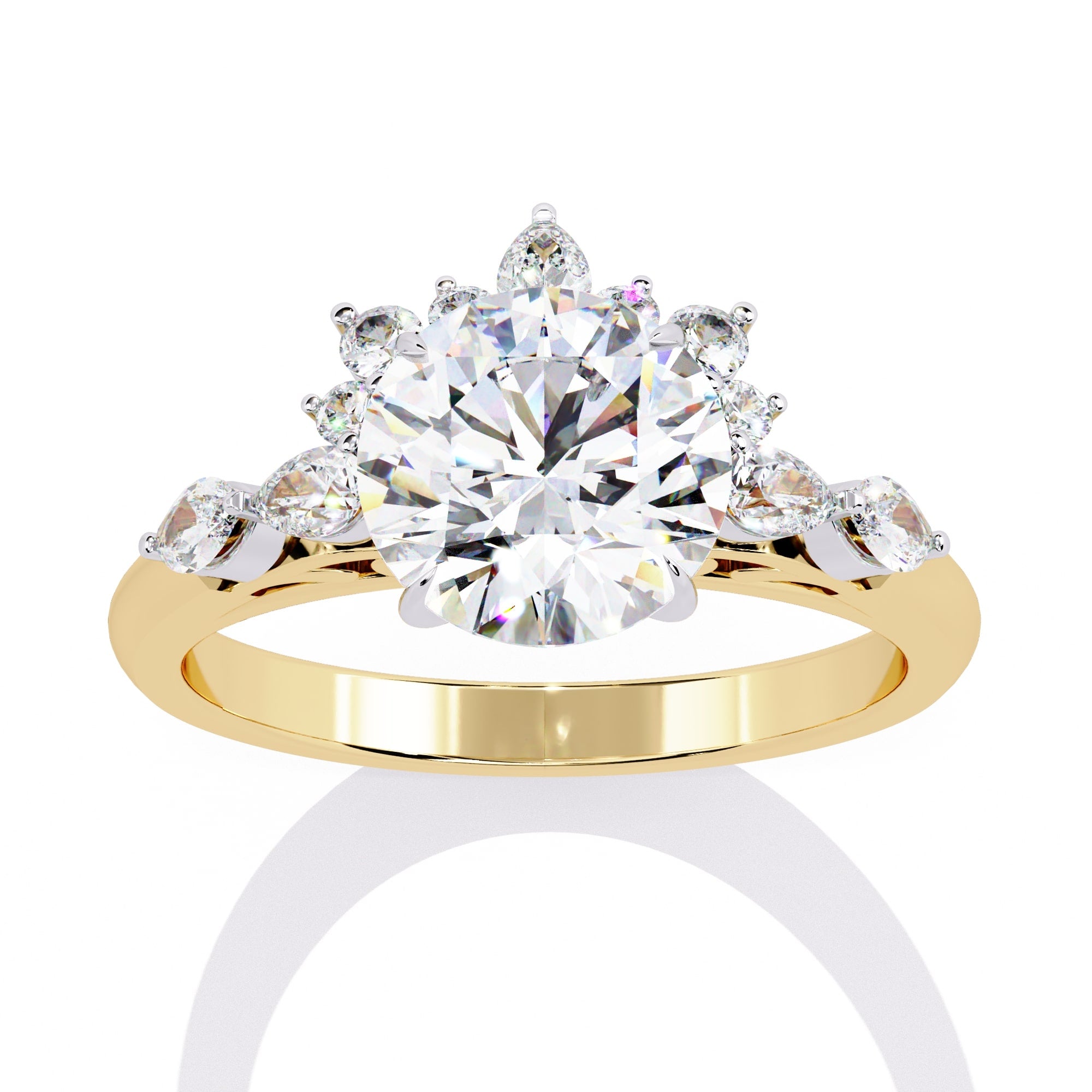 Radiant Central Stone Diamond Ring with Shimmering Side Accents