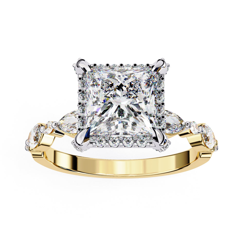Radiant Central Stone Diamond Ring with Shimmering Side Accents