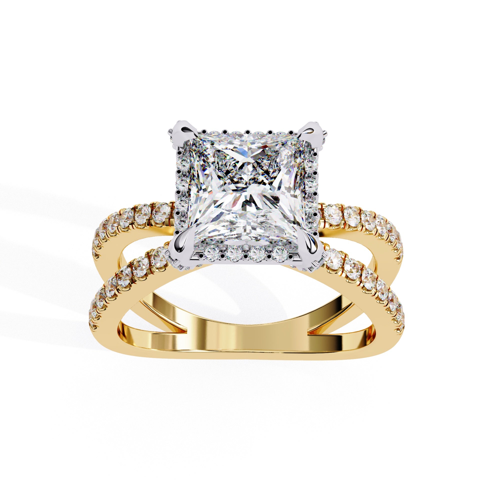 Radiant Central Stone Diamond Elegance Ring