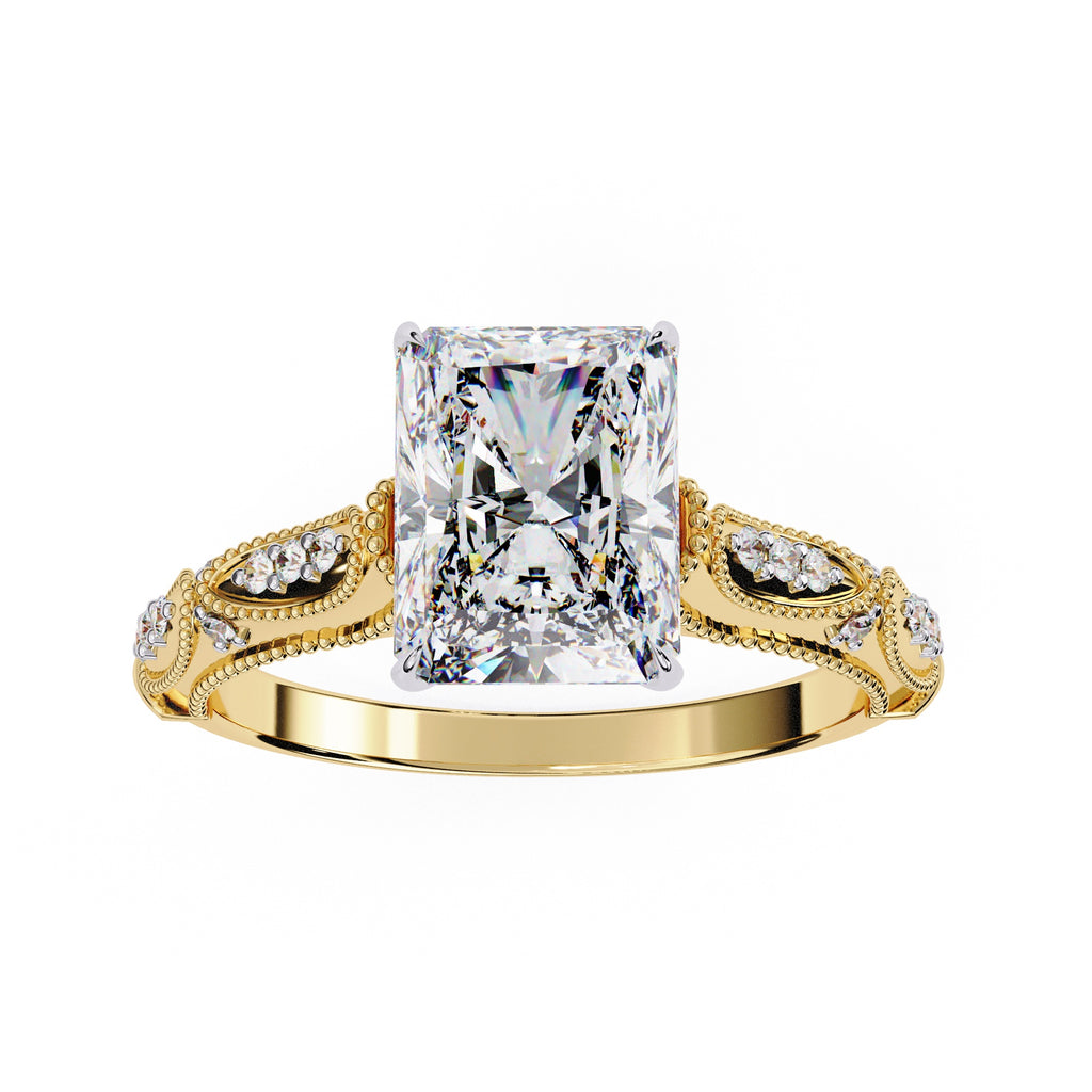 Radiant Solitaire Diamond Ring with Sparkling Side Stone Accents