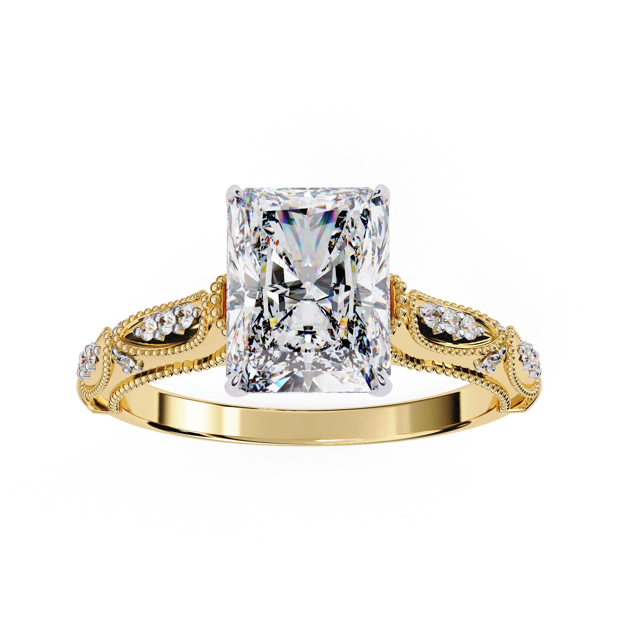 Radiant Solitaire Diamond Ring with Sparkling Side Stone Accents