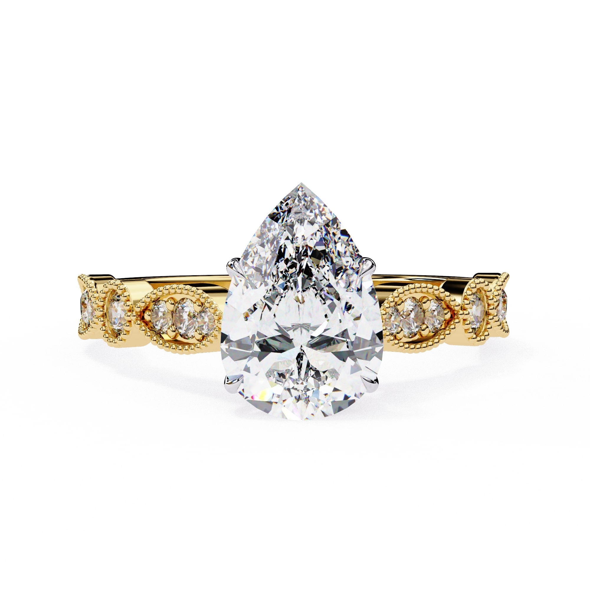 Radiant Central Stone Diamond Ring with Shimmering Side Accents