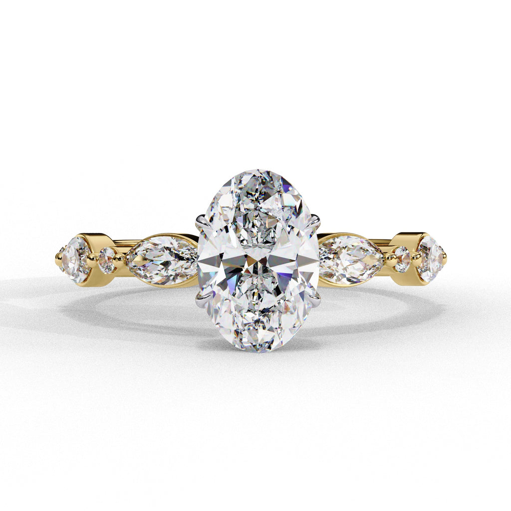 Radiant Central Stone Diamond Ring with Shimmering Side Accents