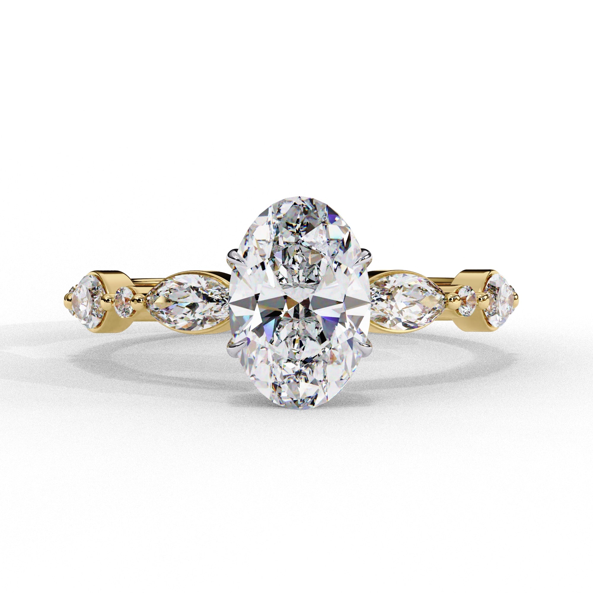 Radiant Central Stone Diamond Ring with Shimmering Side Accents