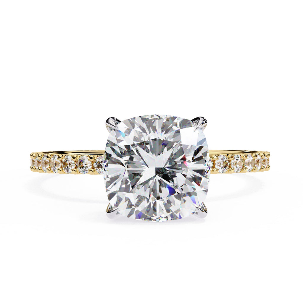 Radiant Central Stone Diamond Ring with Shimmering Side Accents