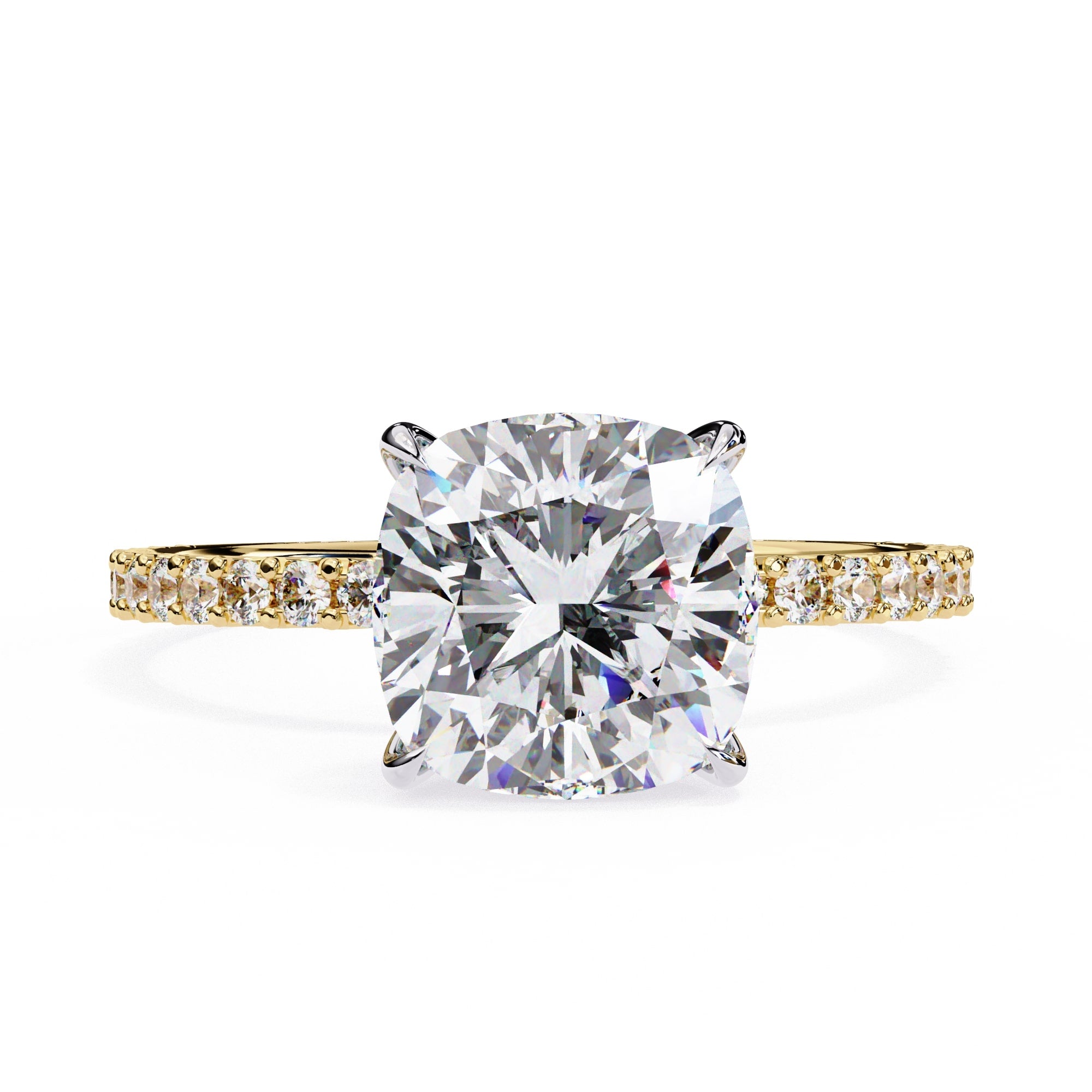 Radiant Central Stone Diamond Ring with Shimmering Side Accents