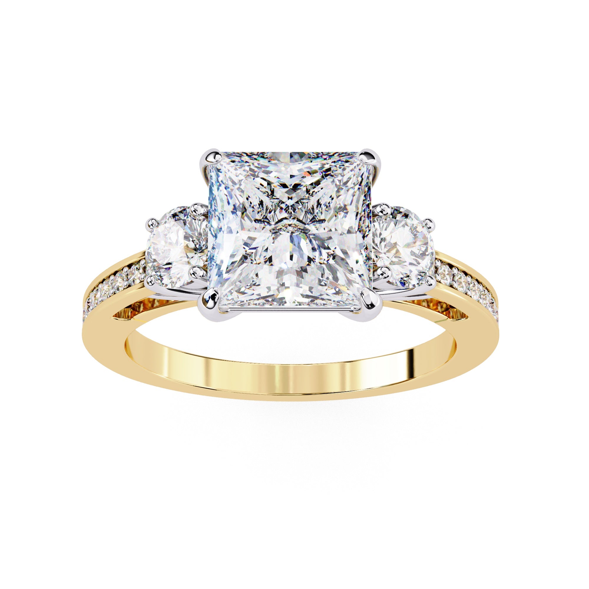 Elegant Diamond Central Stone Ring with Shimmering Side Accents
