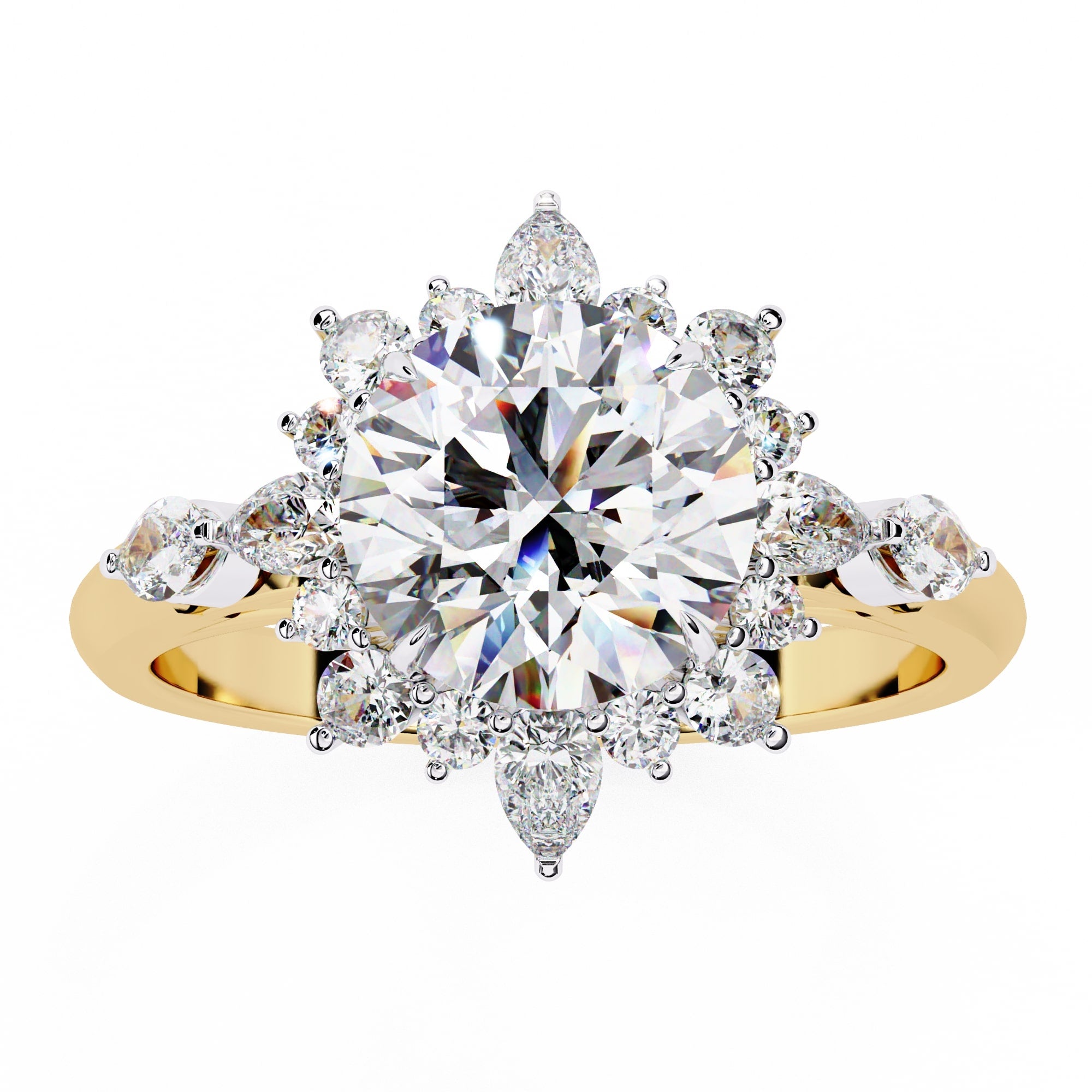Radiant Central Stone Diamond Ring with Sparkling Side Accents