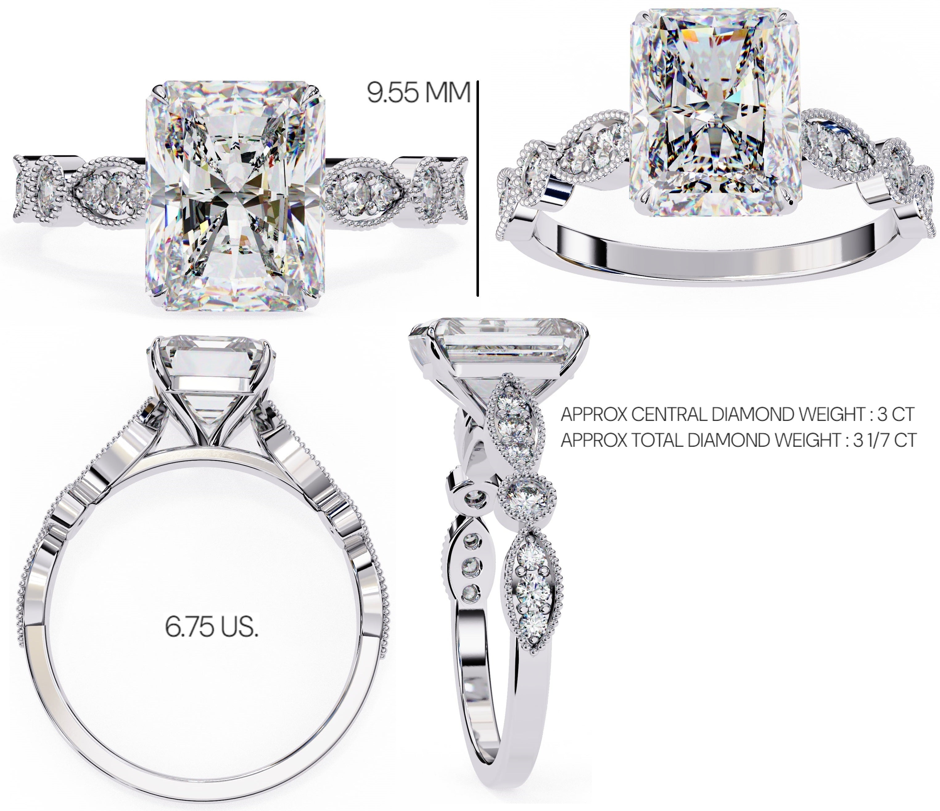 Elegant Side Stone Diamond Central Ring
