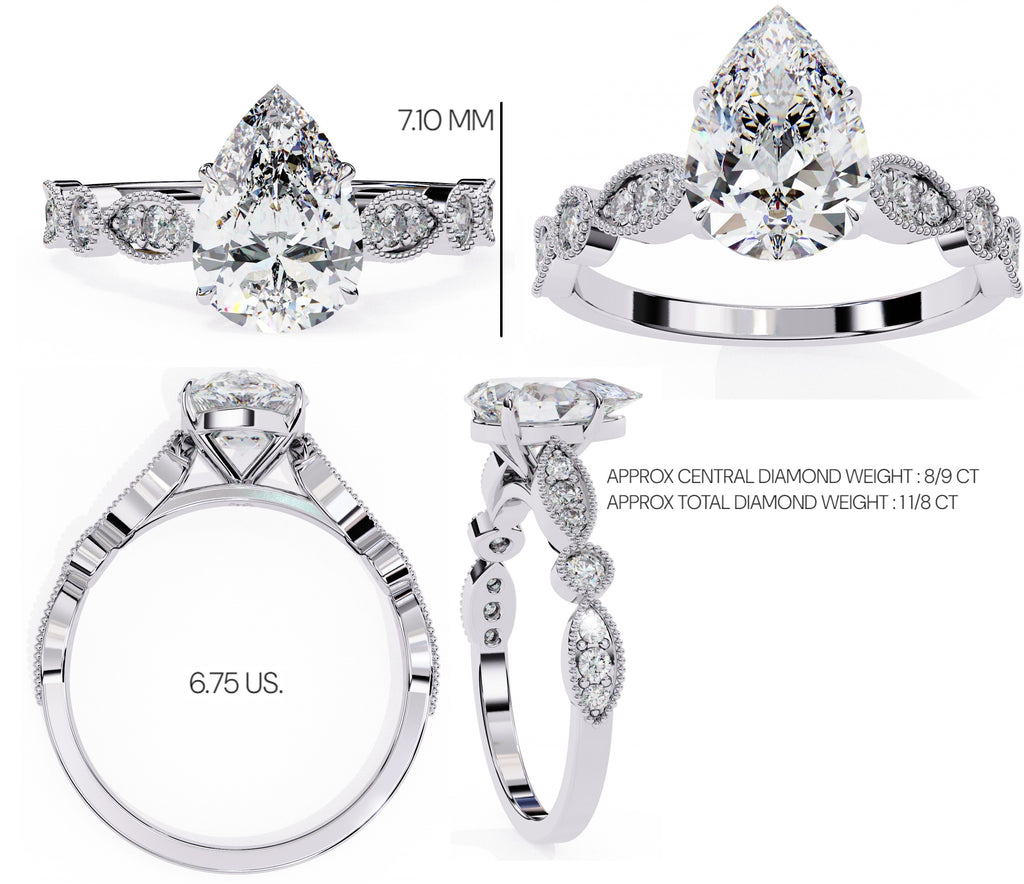 Radiant Central Stone Diamond Ring with Shimmering Side Accents