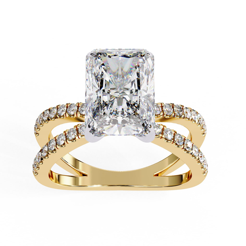 Radiant Central Stone Diamond Ring with Shimmering Side Accents