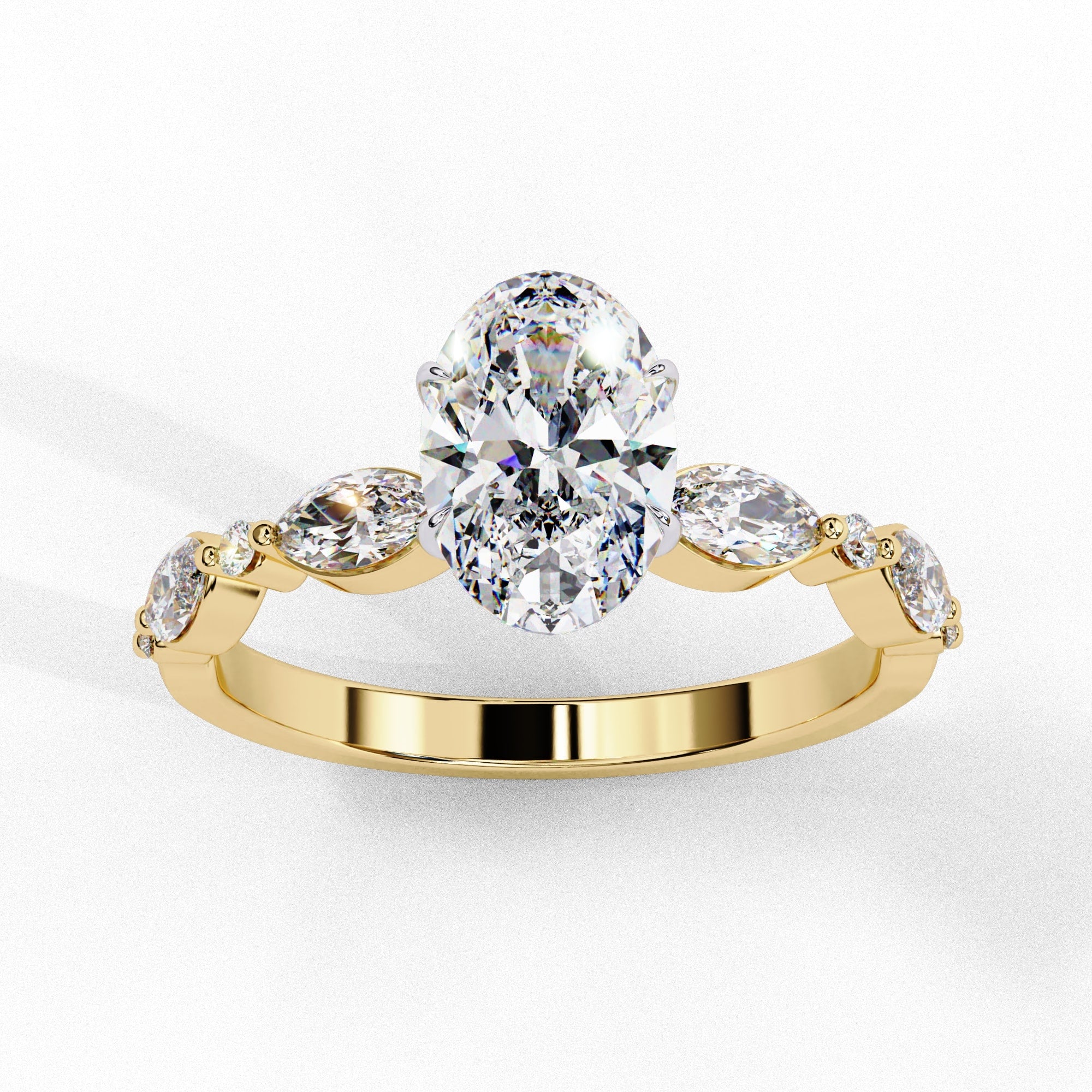 Radiant Central Stone Diamond Ring with Shimmering Side Accents