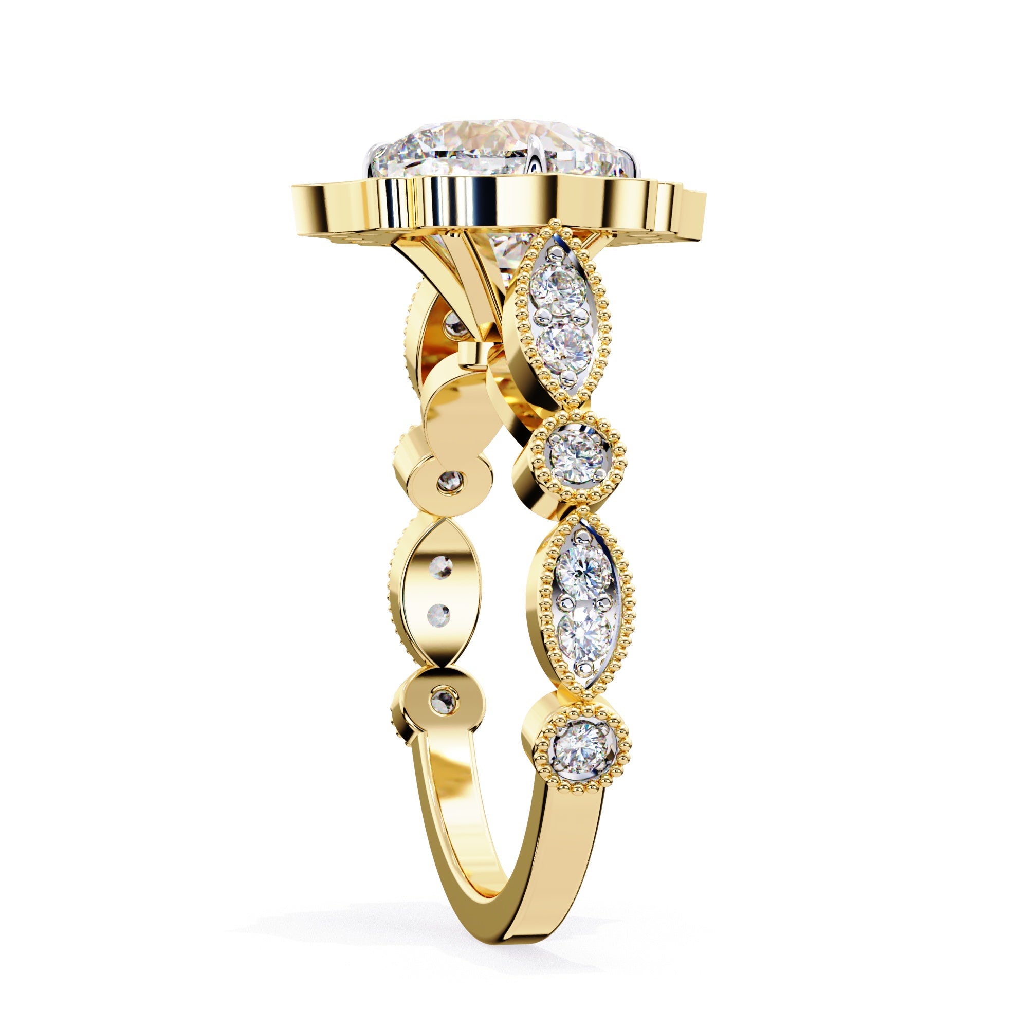 Elegant Diamond Central Stone and Side Accents Ring