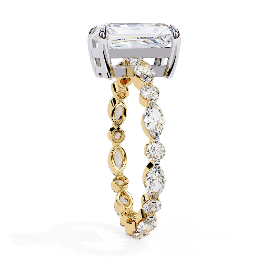 Radiant Central Stone Diamond Ring with Shimmering Side Accents