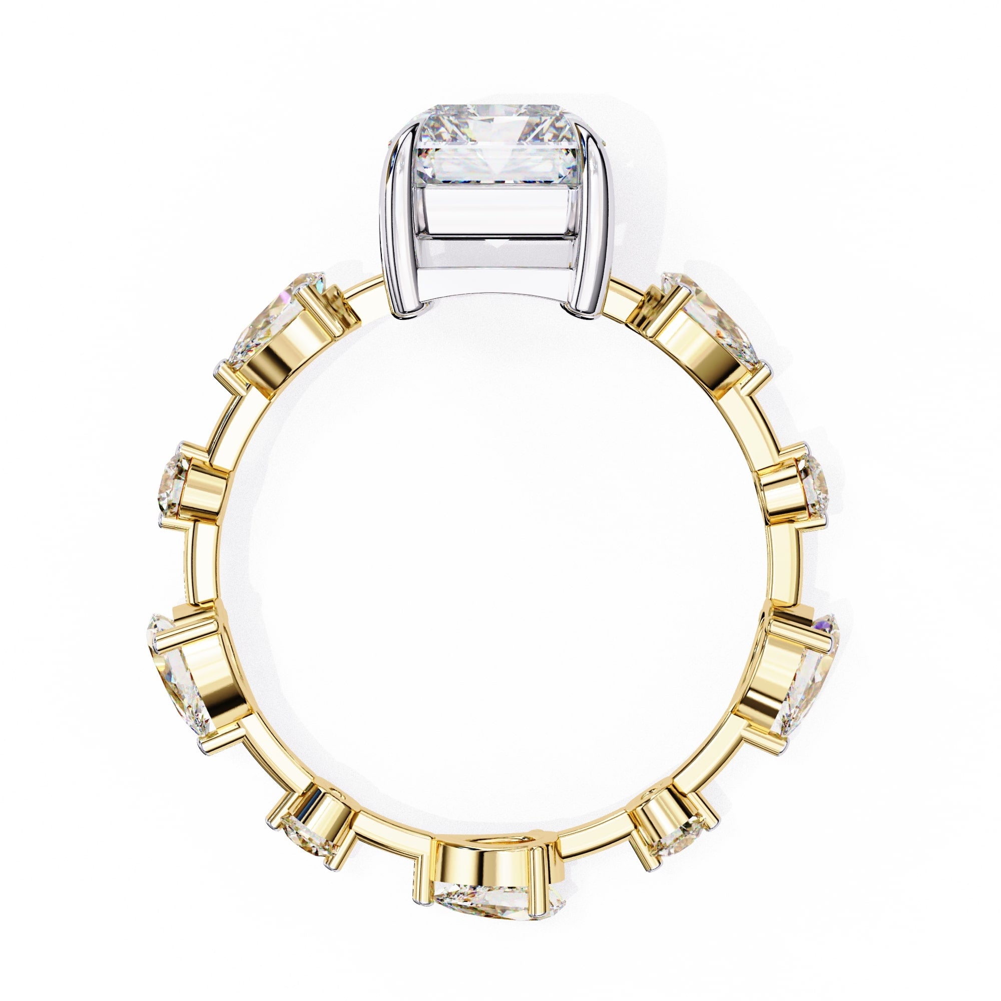 Radiant Central Stone Diamond Ring with Shimmering Side Accents