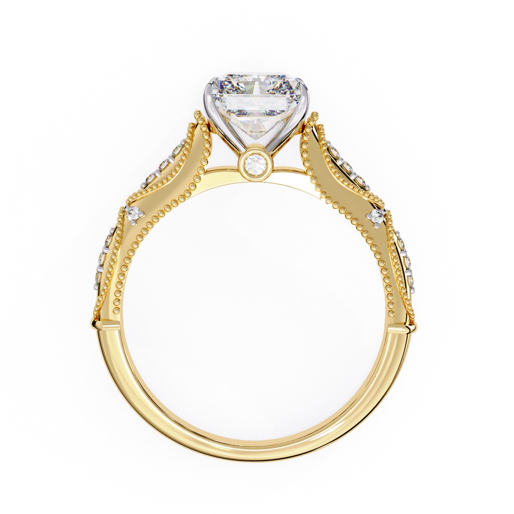 Radiant Solitaire Diamond Ring with Sparkling Side Stone Accents