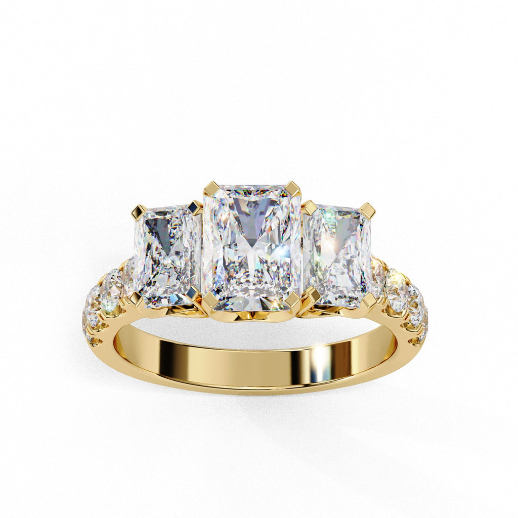 Radiant Multi-Stone Diamond Ring with Brilliant Side Accents