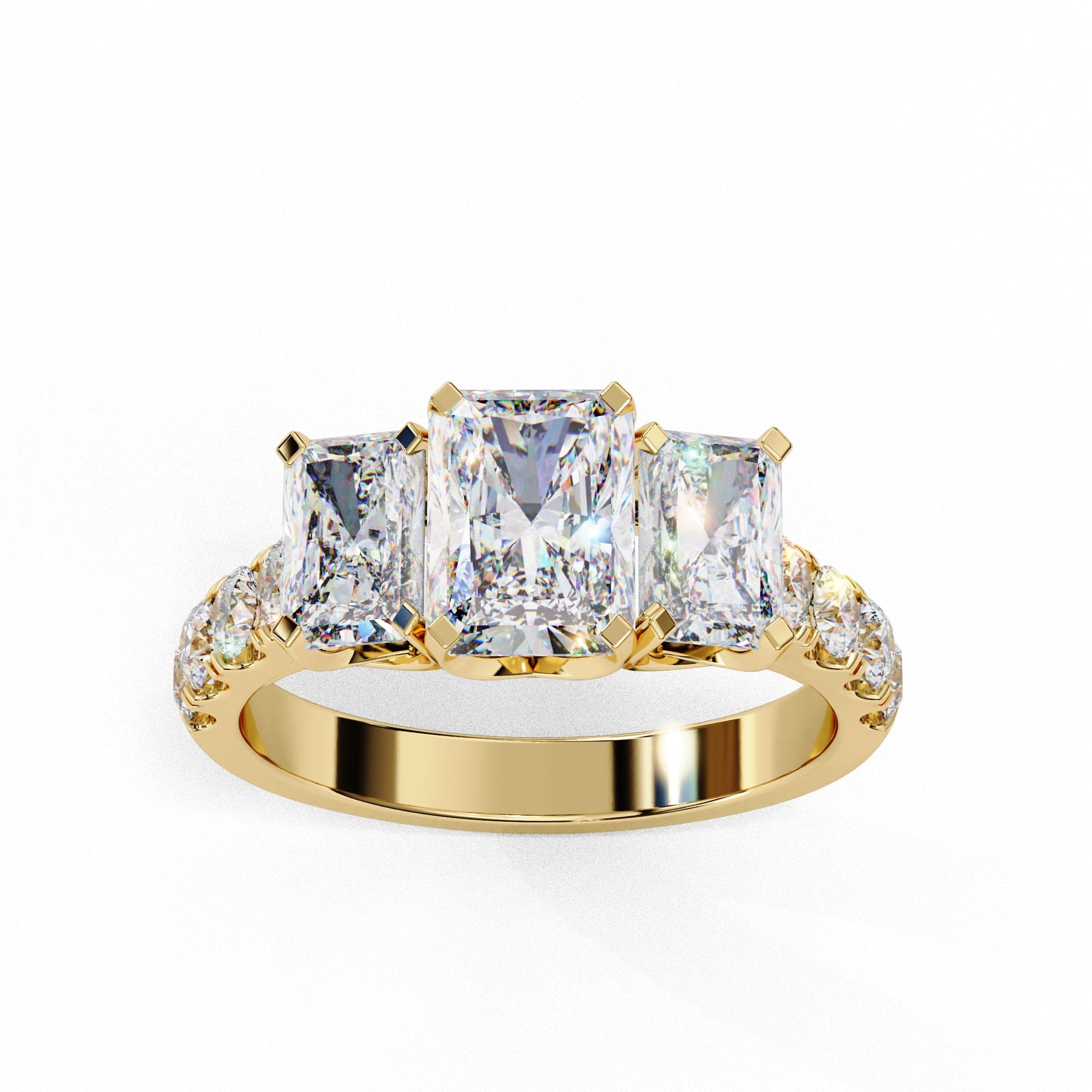 Radiant Multi-Stone Diamond Ring with Brilliant Side Accents