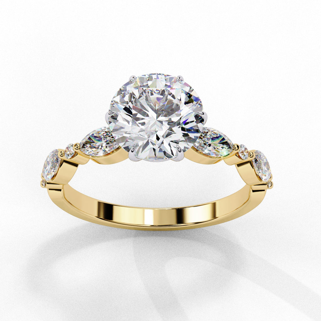 Radiant Central Stone Diamond Ring with Shimmering Side Accents
