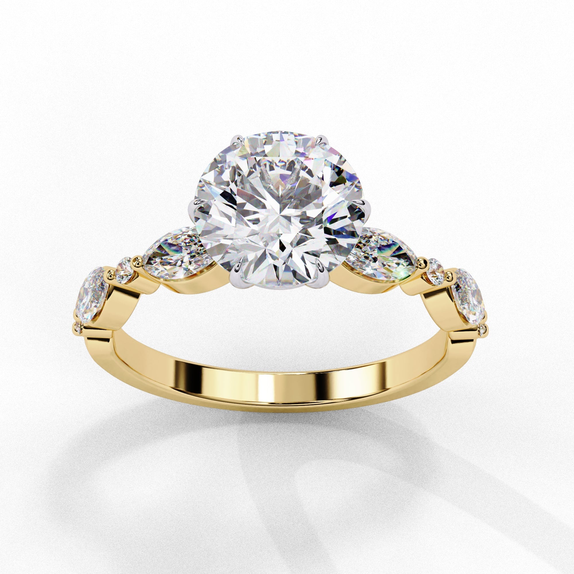 Radiant Central Stone Diamond Ring with Shimmering Side Accents