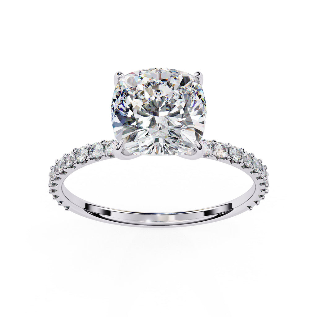 Radiant Central Stone Diamond Ring with Shimmering Side Accents