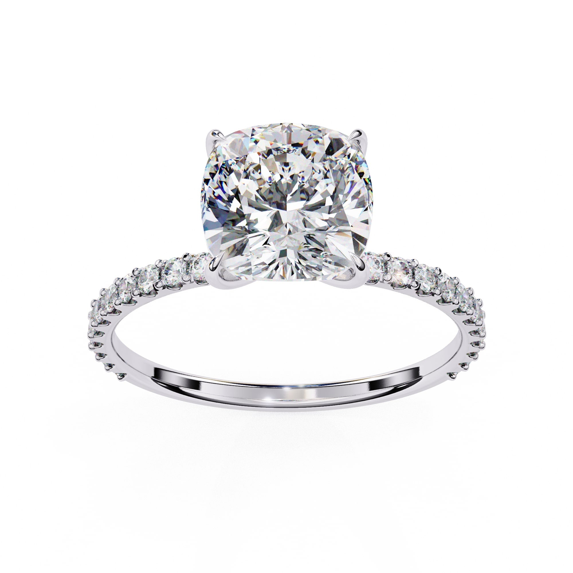 Radiant Central Stone Diamond Ring with Shimmering Side Accents
