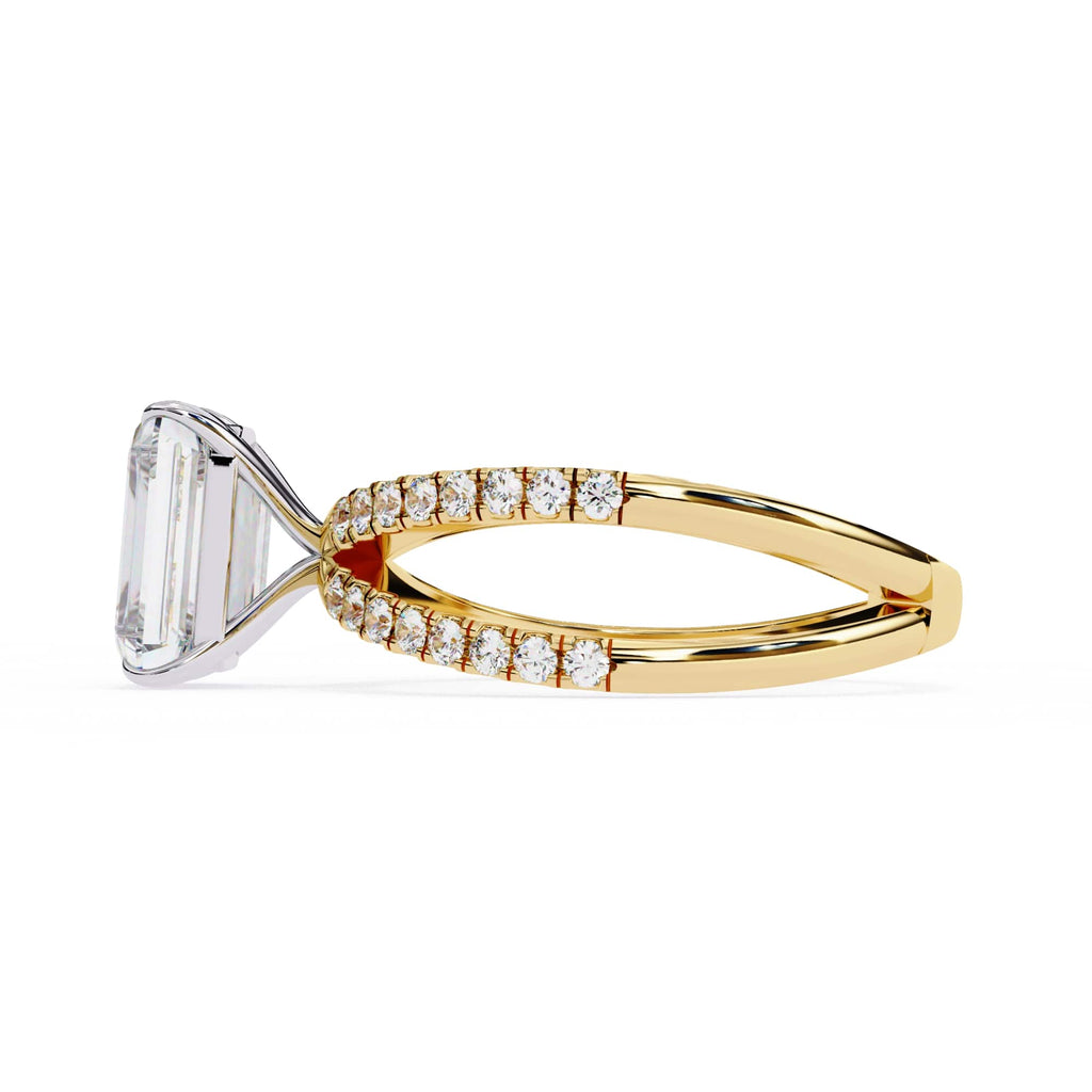 Radiant Central Stone Diamond Ring with Shimmering Side Accents