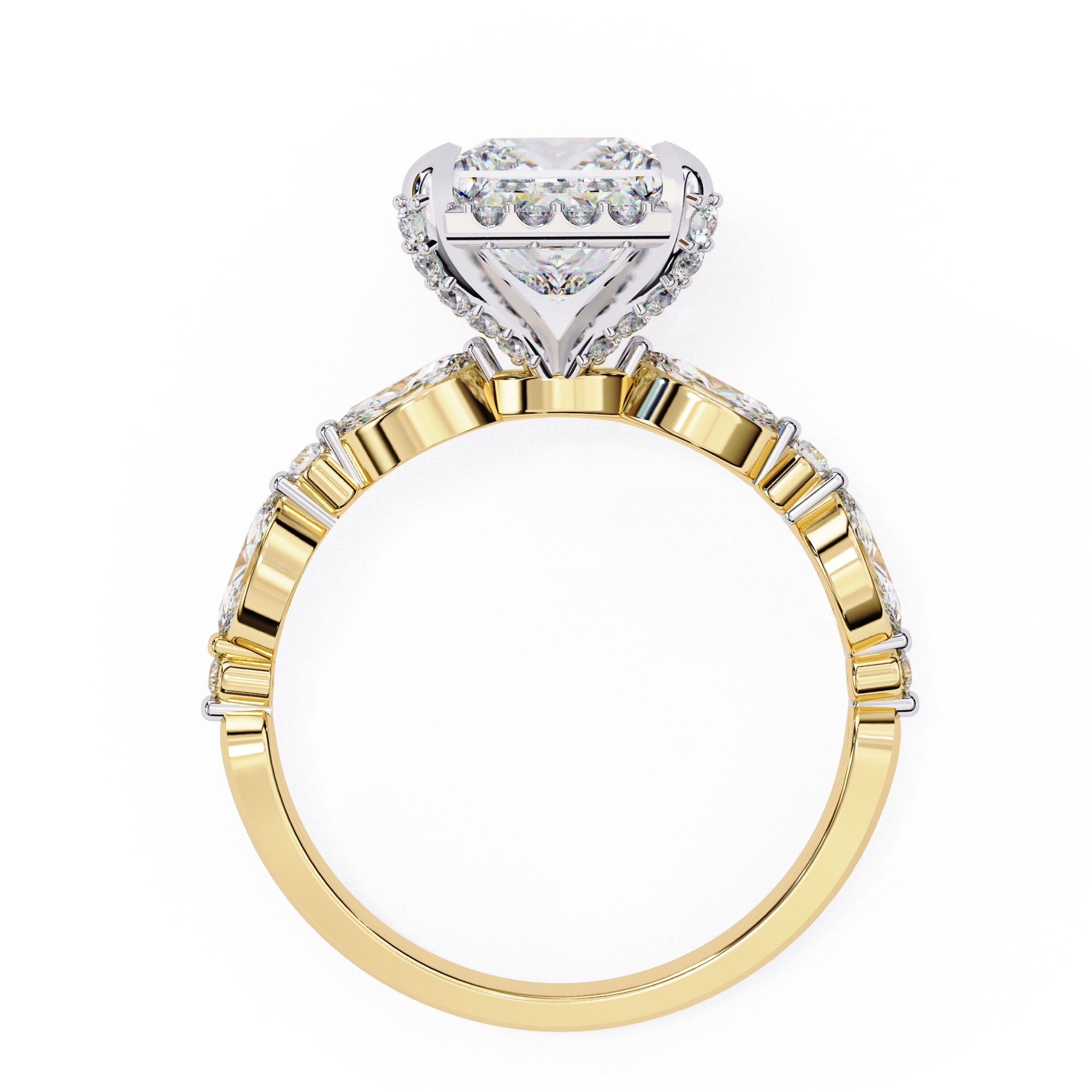 Radiant Central Stone Diamond Ring with Shimmering Side Accents