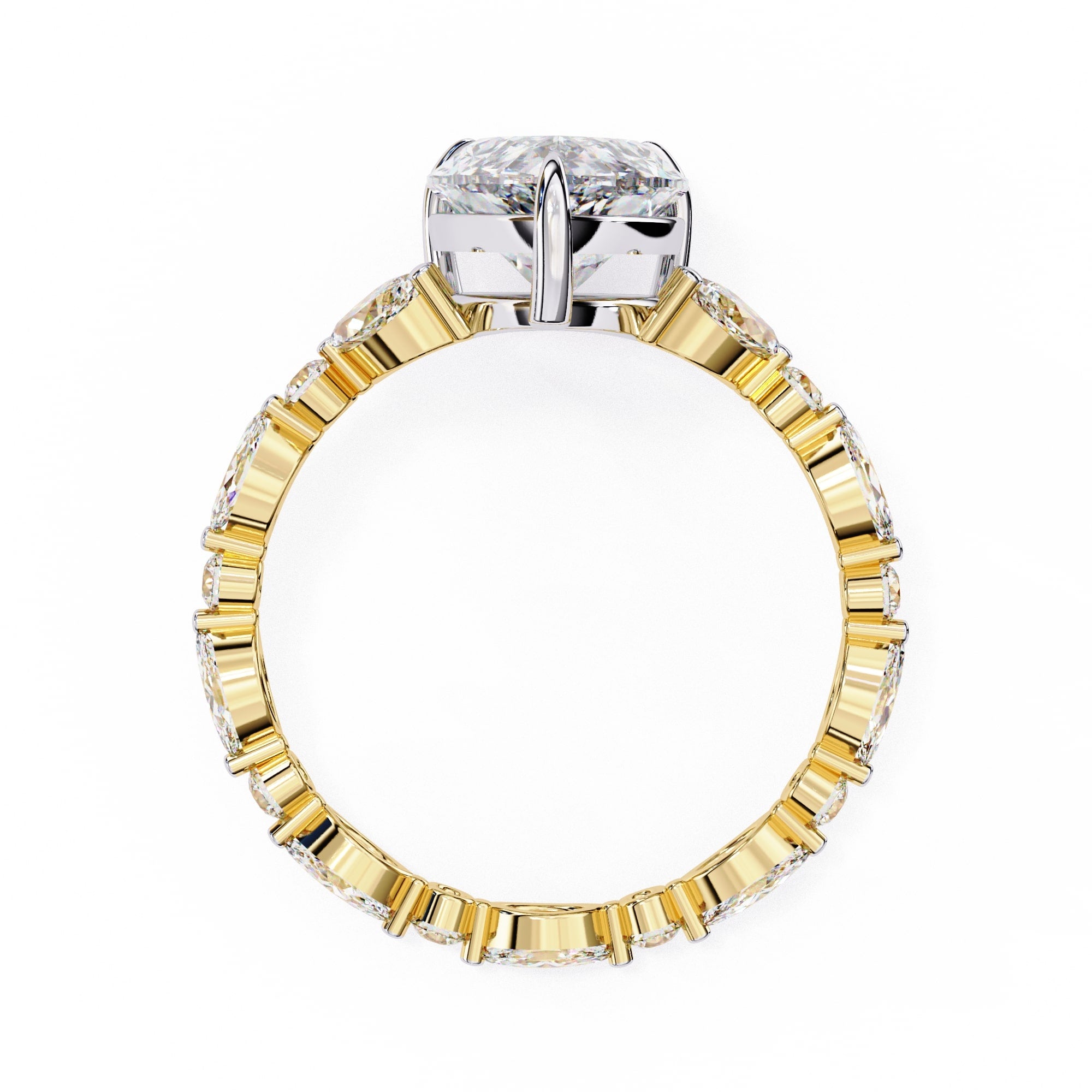Radiant Central Stone Diamond Ring with Shimmering Side Accents