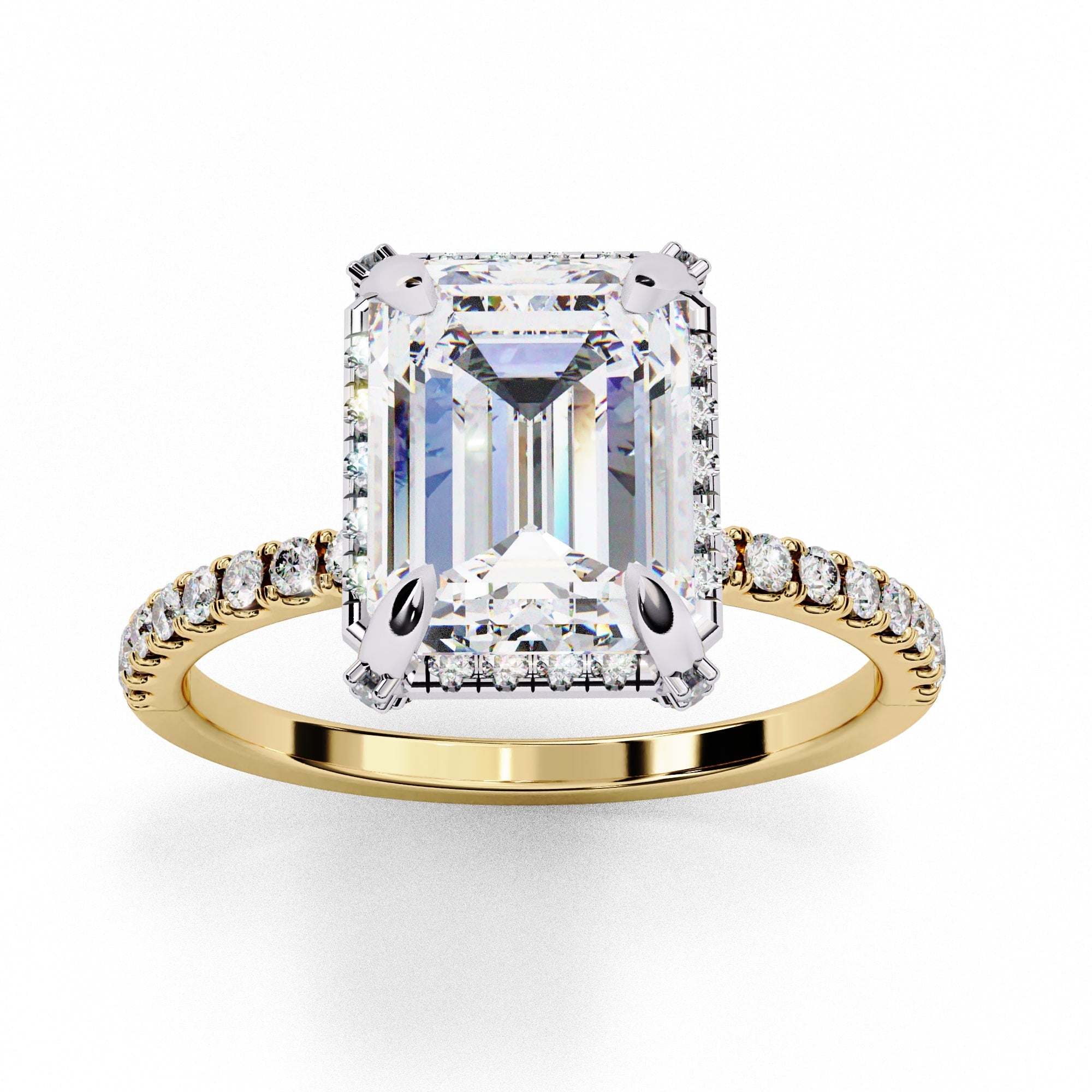 Radiant Central Stone Diamond Ring with Shimmering Side Accents
