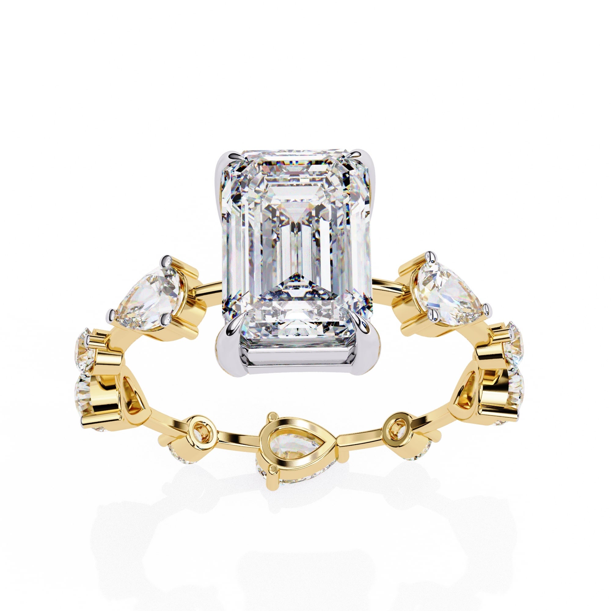 Radiant Central Stone Diamond Ring with Shimmering Side Accents