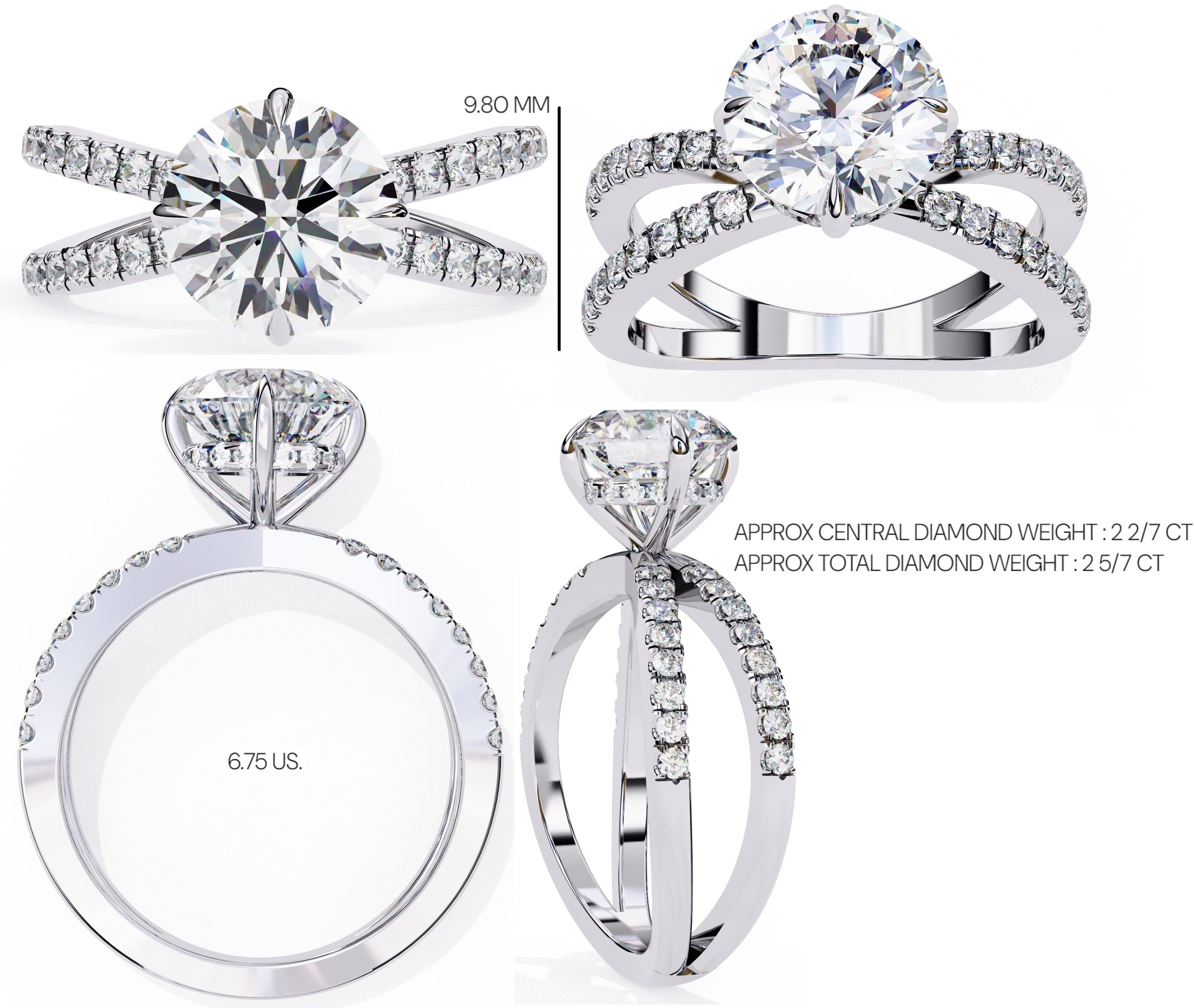 Radiant Central Stone Diamond Ring with Shimmering Side Accents