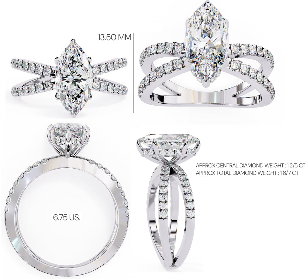 Radiant Central Stone Diamond Ring with Shimmering Side Accents