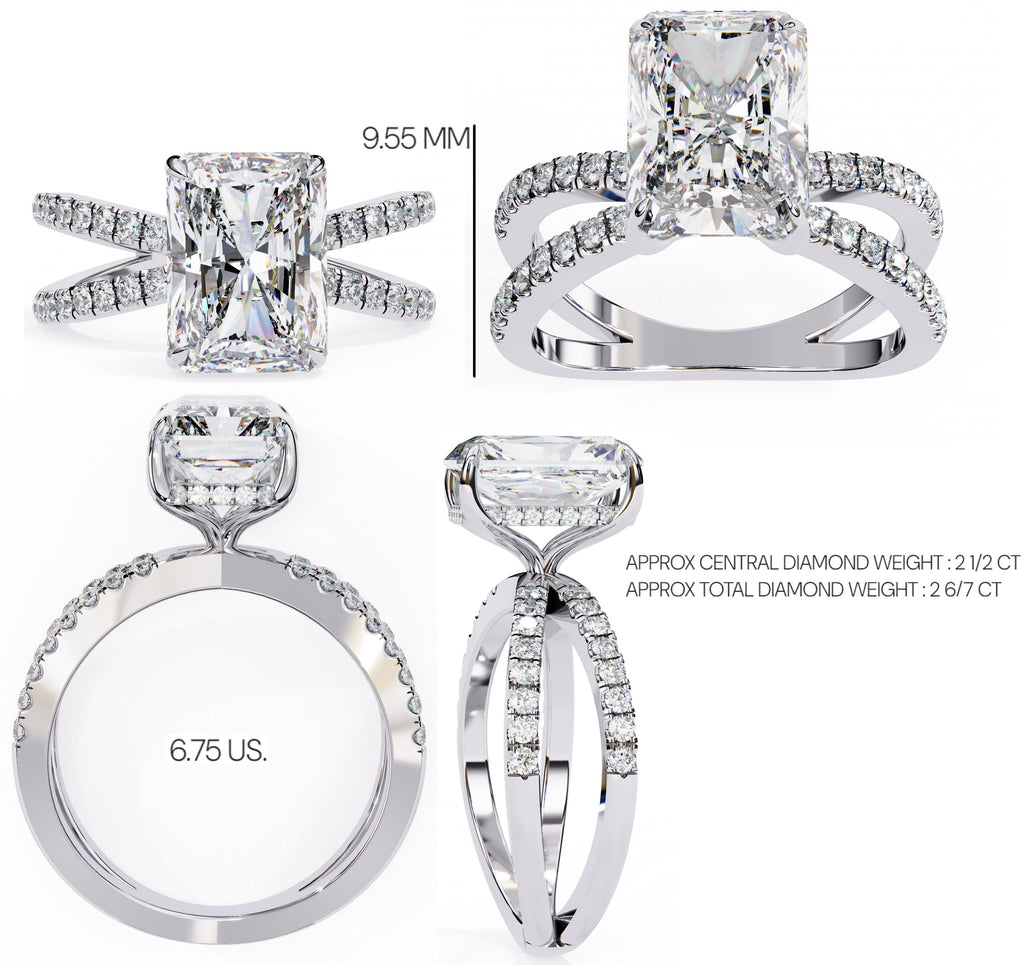 Radiant Central Stone Diamond Ring with Shimmering Side Accents