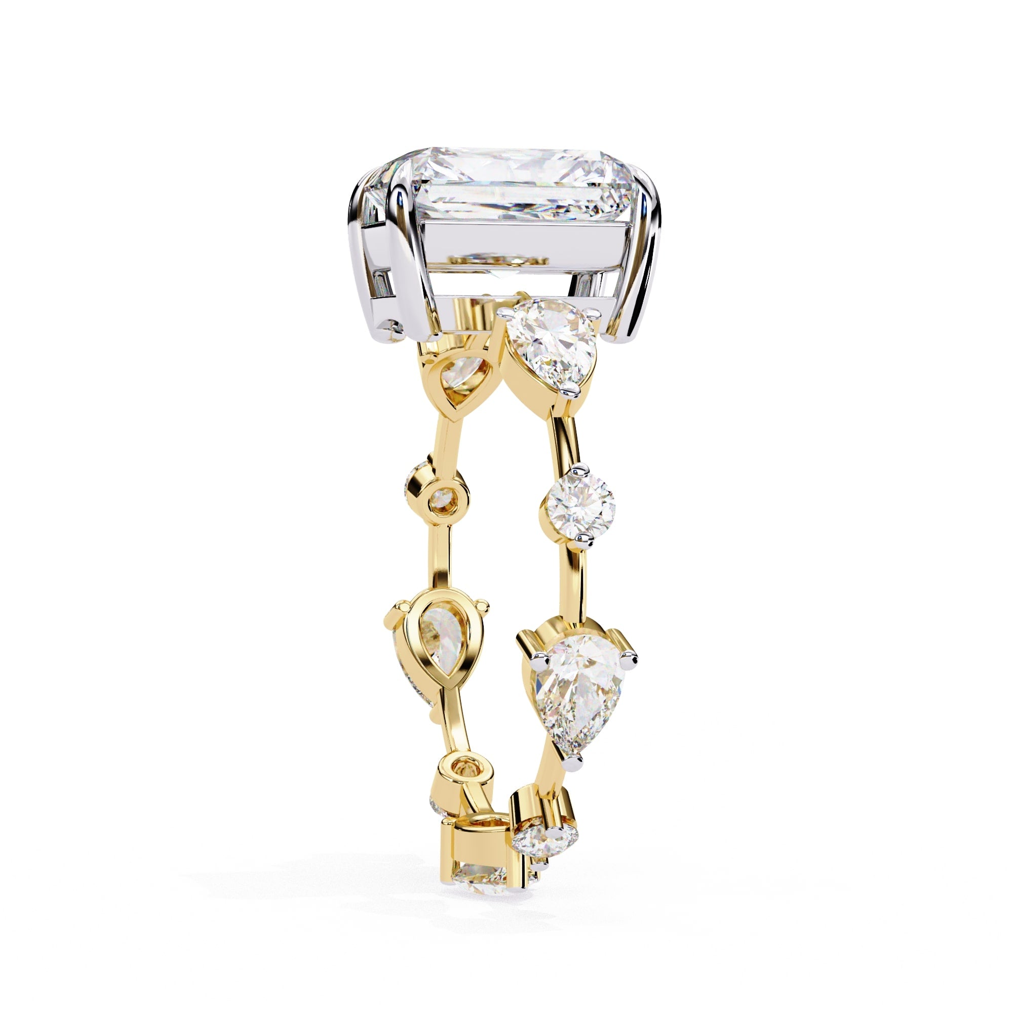 Radiant Central Stone Diamond Ring with Shimmering Side Accents
