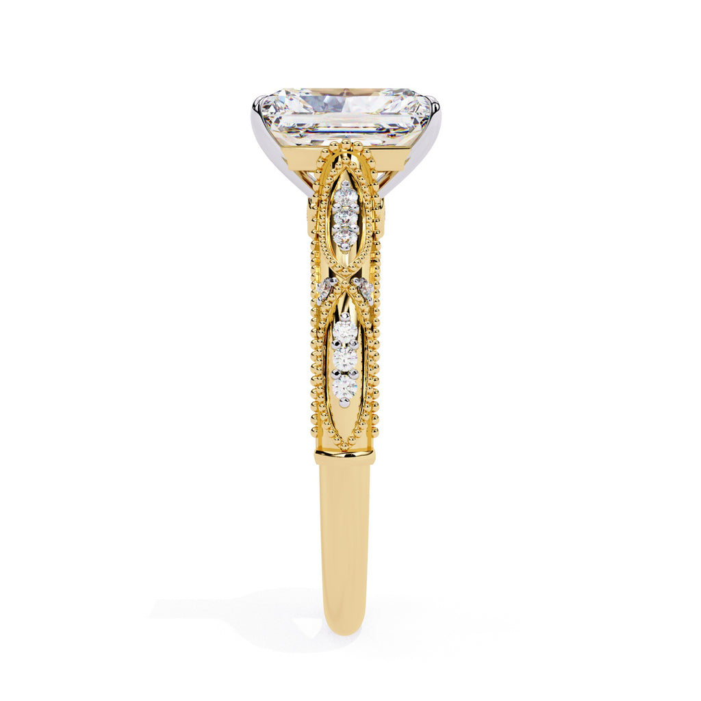 Radiant Solitaire Diamond Ring with Sparkling Side Stone Accents