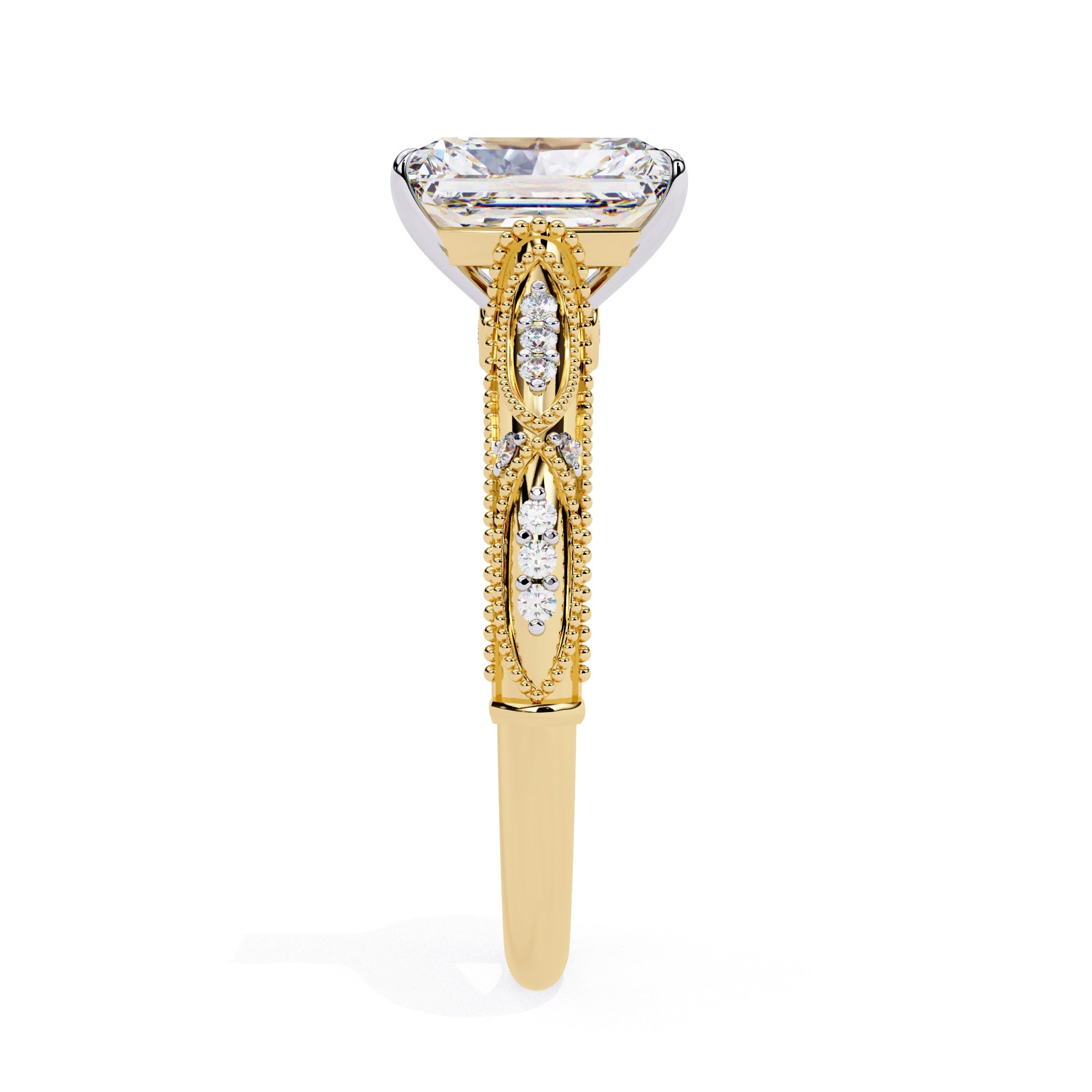 Radiant Solitaire Diamond Ring with Sparkling Side Stone Accents