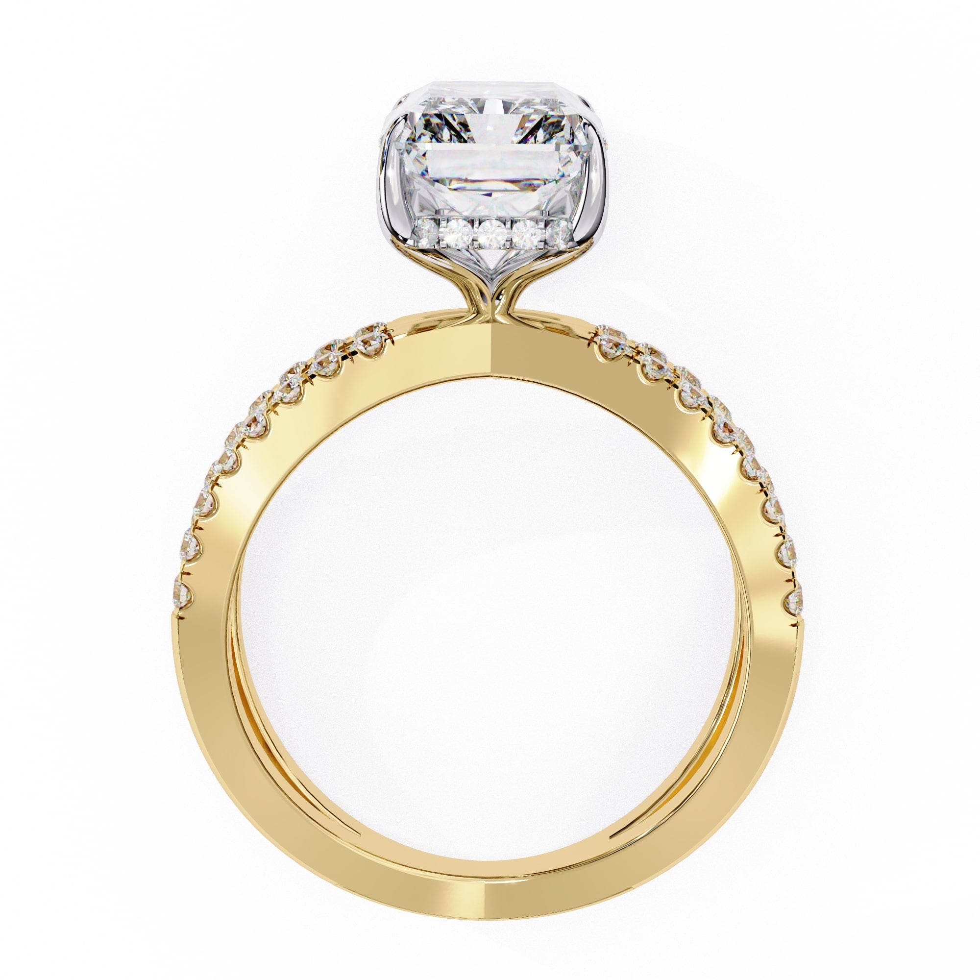 Radiant Central Stone Diamond Ring with Shimmering Side Accents